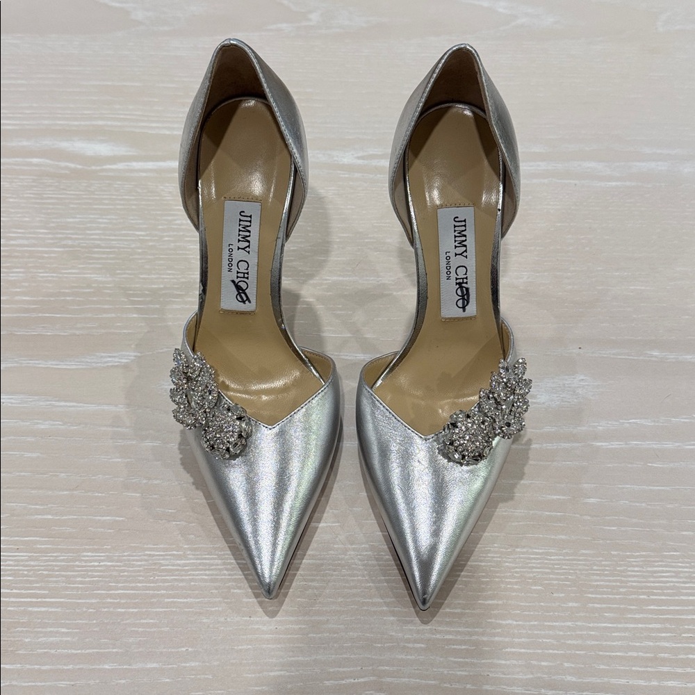 Jimmy Choo - Crystal Embellished Metallic Leather Pumps - Size 35.5